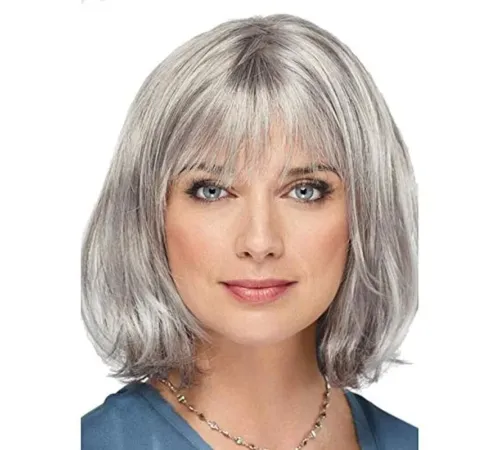 Gri Renk Yaşlı Peruğu Kısa Saç Kısa Peruk Gri Teyze Peruğu