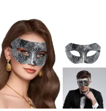 Gümüş Eskitme Yüz Maskesi - Antik Tarz Balo Maskesi