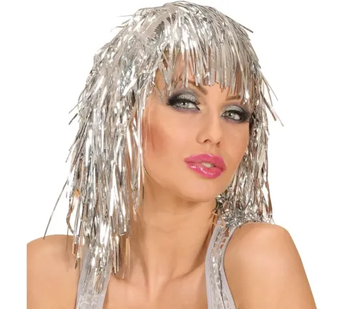 Gümüş Işıltılı Metalize Parti Peruğu