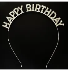 Gümüş Kristal Taşlı Happy Birthday Doğum Günü Tacı İthal Ürün 17x16 cm
