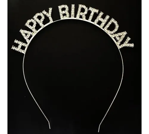 Gümüş Kristal Taşlı Happy Birthday Doğum Günü Tacı İthal Ürün 17x16 cm