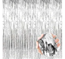 Gümüş Renk Ekstra Metalize Parlak Saçaklı Arka Fon Perde İthal 1x2 Metre