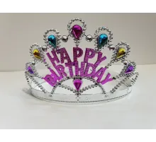 Gümüş Renk Happy Birthday Yazılı Doğum Günü Tacı 60 cm