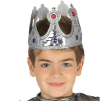 Gümüş Renk Kumaş Malzemeden İmal Çocuk Kral Tacı 57 cm