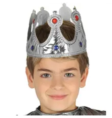Gümüş Renk Kumaş Malzemeden İmal Çocuk Kral Tacı 57 cm