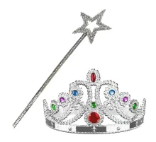 Gümüş Renk Metalize Prenses Tacı ve Metalize Prenses Yıldız Asası