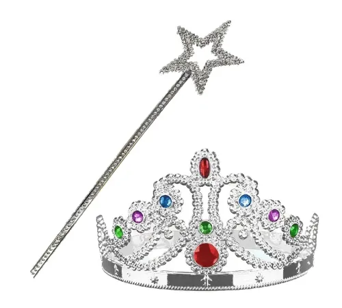Gümüş Renk Metalize Prenses Tacı ve Metalize Prenses Yıldız Asası