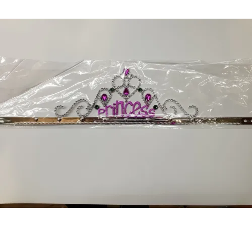 Gümüş Renk Prenses Yazılı Parti Tacı 60 cm