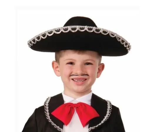 Gümüş Renk Şeritli Meksika Mariachi Latin Şapkası 55 cm Çocuk