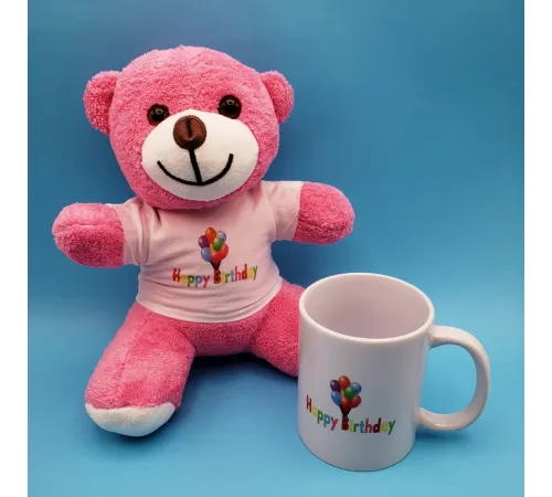Happy Birthday Tasarım Pembe Ayıcık Ve Kupa Seti