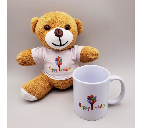 Happy Birthday Tişörtlü Ayıcık Ve Kupa Bardak Seti