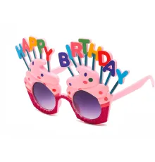 Happy Birthday Yazılı Pembe Fuşya Renk Parti Gözlüğü 12x7 cm