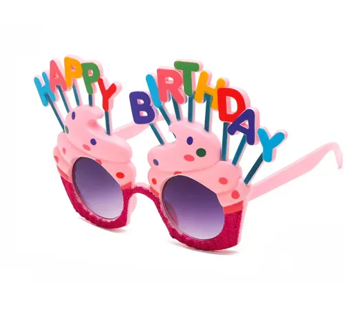 Happy Birthday Yazılı Pembe Fuşya Renk Parti Gözlüğü 12x7 cm