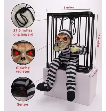 Hareketli Sesli Sensörlü Mahkum Görünümlü Kuru Kafa İskelet Dekorasyon 22x27 cm