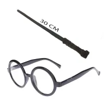 Harry Potter Asası 30 cm ve Siyah Çerçeveli Harry Potter Gözlüğü Seti