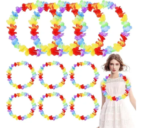 Hawaii Çiçekli Boyun Kolyesi - Renkli Tropikal Parti Leisi 12 Adet