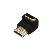 HDMI Adaptör, HDMI A erkek - HDMI A dişi, 90 derece açılı, siyah renk, altın kaplama