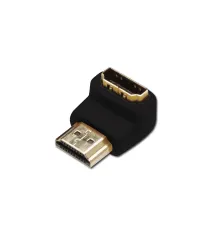 HDMI Adaptör, HDMI A erkek - HDMI A dişi, 90 derece açılı, siyah renk, altın kaplama