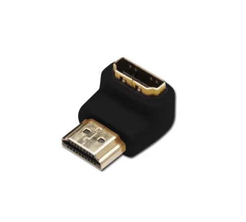 HDMI Adaptör, HDMI A erkek - HDMI A dişi, 90 derece açılı, siyah renk, altın kaplama