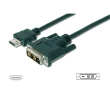 HDMI <-> DVI-D Adaptörü, HDMI Tip A Erkek - DVI-D (18+1) Erkek, AWG 28, 5 metre, HDMI 1.3, UL, siyah renk