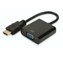 HDMI <-> VGA Çevirici Adaptör, Giriş: HDMI A erkek, 3,5mm audio dişi, Çıkış: VGA dişi,  siyah renk