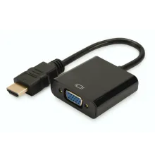 HDMI <-> VGA Çevirici Adaptör, Giriş: HDMI A erkek, 3,5mm audio dişi, Çıkış: VGA dişi,  siyah renk