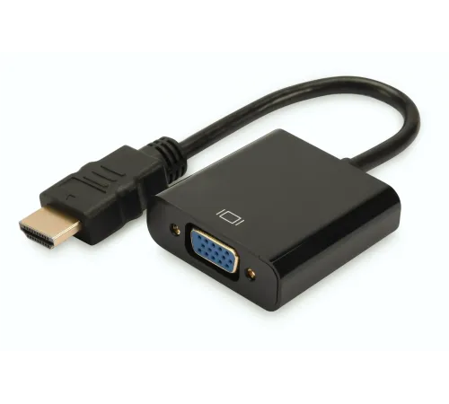 HDMI <-> VGA Çevirici Adaptör, Giriş: HDMI A erkek, 3,5mm audio dişi, Çıkış: VGA dişi,  siyah renk