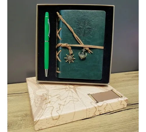 Hediyelik Defter Kalem Kutulu Set Yeşil