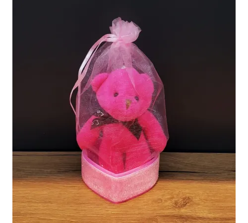 Hediyelik Pembe Tül Kese Ve Ayıcık