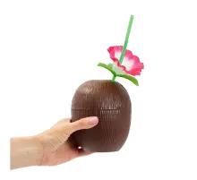 Hindistan Cevizi Hawaii Luau Aloha Pipetli İçecek Kabı Bardak 10x13 cm 1 Adet