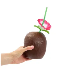 Hindistan Cevizi Hawaii Luau Aloha Pipetli İçecek Kabı Bardak 10x13 cm 1 Adet