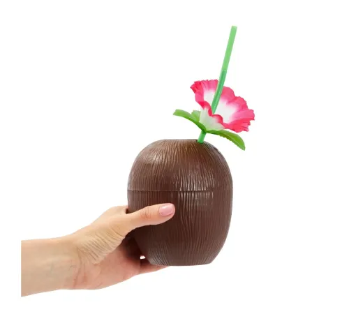 Hindistan Cevizi Hawaii Luau Aloha Pipetli İçecek Kabı Bardak 10x13 cm 1 Adet