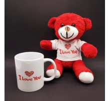 I Love You Baskılı Kupa ve Kırmızı Ayıcık Seti