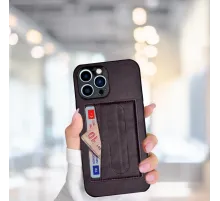 İPHONE 13 PRO MAX KARTLIKLI STANDLI LÜX DERİ KILIF MOR