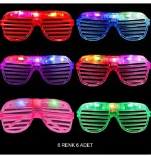 Işıklı Panjur Şeritli Led Parti Gözlüğü 6 Renk 6 lı Set