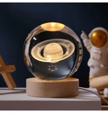 Işıklı Satürn Gezegen Cam Küresi Usbli