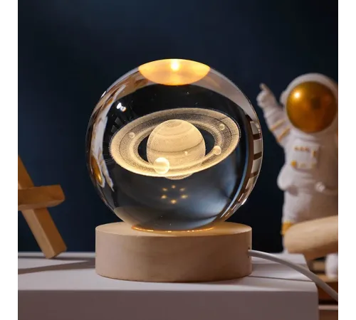 Işıklı Satürn Gezegen Cam Küresi Usbli