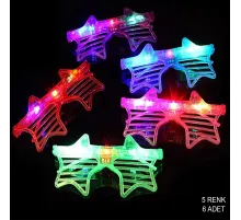 Işıklı Yıldız Şekilli Led Parti Gözlüğü 5 Renk 6 lı Set