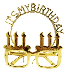 İt's My Birthday Yazılı Taç ve Mum Şekilli Gözlük Seti Altın Renk