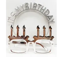 İt's My Birthday Yazılı Taç ve Mum Şekilli Gözlük Seti Gümüş Renk