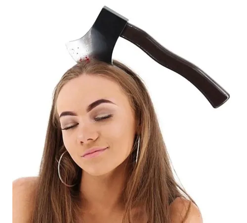 Kafaya Saplanmış Halloween Kanlı Balta Şaka Tacı