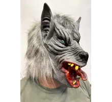 Kafaya Tam Geçmeli Lateks Dil Çıkaran Mavi Gözlü Kurt Maskesi