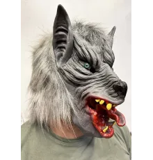 Kafaya Tam Geçmeli Lateks Dil Çıkaran Mavi Gözlü Kurt Maskesi