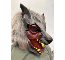 Kafaya Tam Geçmeli Lateks Dişli Ağzı Açık Kurt Maskesi