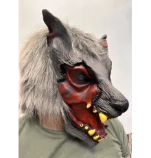Kafaya Tam Geçmeli Lateks Dişli Ağzı Açık Kurt Maskesi