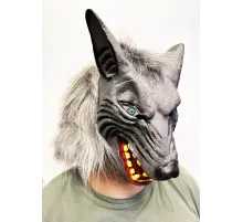 Kafaya Tam Geçmeli Lateks Mavi Gözlü Dişli Ağzı Açık Kurt Maskesi