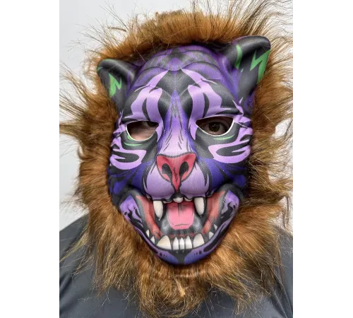 Kahverengi Saçlı Dişli Kurt Maskesi Köpek Maskesi Mega Peluş 16 No