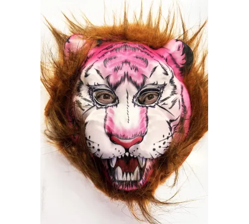 Kahverengi Saçlı Pembe Yüz Kurt Maske Kaplan Maske Mega Peluş 26 No