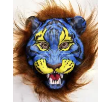Kahverengi Yeleli Saçlı Mavi Yüzlü Kurt Kaplan Maskesi Mega Peluş 38 No