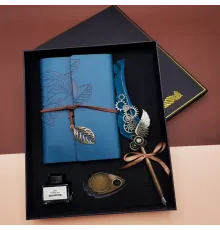 Kaligrafi Kalem Ve Vintage Tasarım Deri Defter Mavi